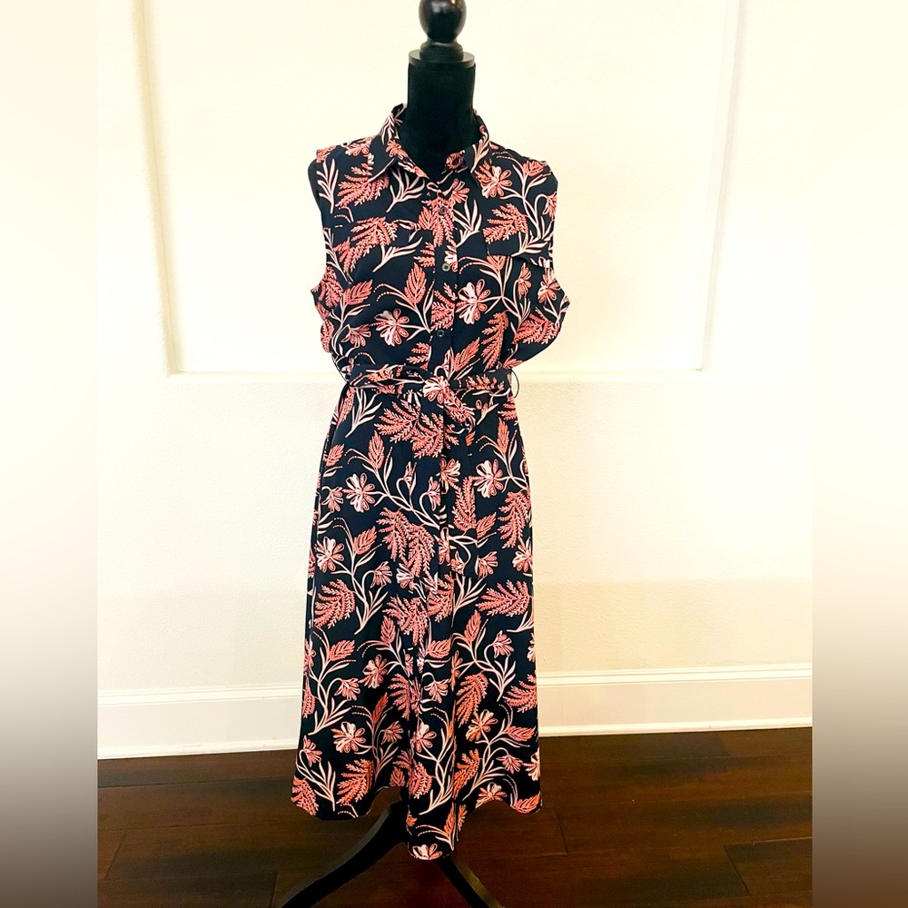 Sleeveless button up floral dress with belt